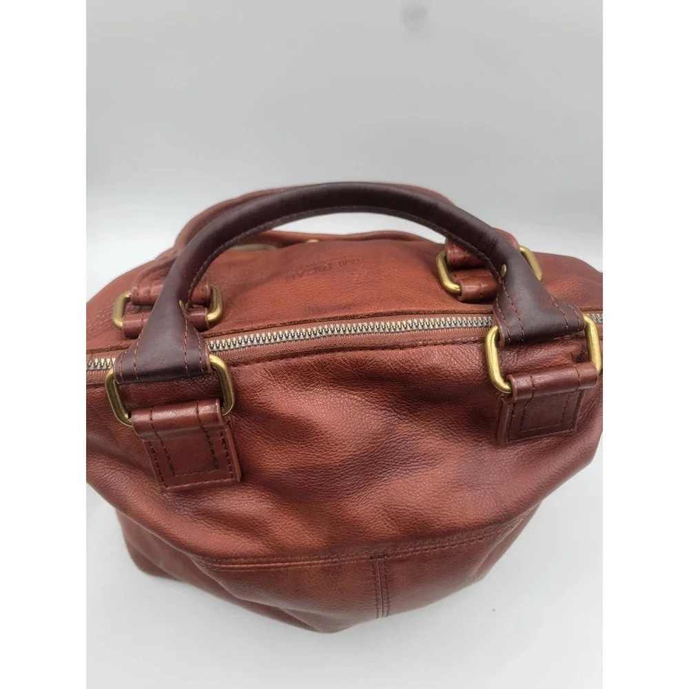 American Leather Co Cognac Brown Pebbled Leather Satchel Crossbody Bag Handbag